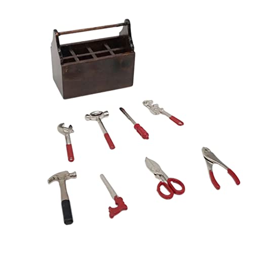 Mini Möbel, Miniatur -Werkzeugbox Holz Mini Dollhouse Tool Container mit 8 Metallwerkzeugen von Hbbgdiy