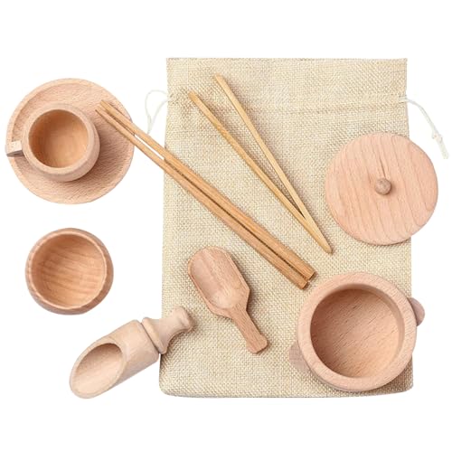 Sensory Bin Spielzeug 9 teilig/Set Holz Sensory Bin Werkzeuge Feinmotorik Lernen Rollenspiel Küche Geschirr Spielzeug für 3+ Jahre Kinder Vorschul Lernspielzeug Sensory Bin Spielzeug Sensory Bin von Hbbgdiy