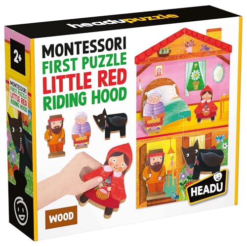Headu - Montessori First Puzzle Little Red Riding Hood - Große Stücke und große Holzformen - Lernpuzzle Kinder 2-4 Jahre, Made in Italy Headu - Montessori First Puzzle Little Red Riding Hood - Große Stücke und große Holzformen - Lernpuzzle Kinder 2-4 Jahre, Made in Italy von Headu