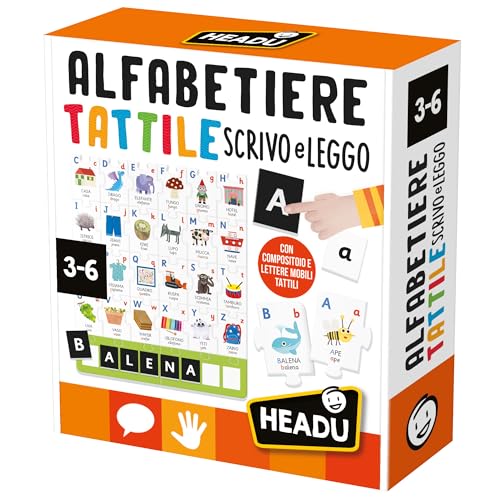 HEADU - Taktile Alphabetiere schreiben und lesen, der einzige mit Komponist und beweglichen Buchstaben, EIN Lernspiel für Kinder von 3 bis 6 Jahren, hergestellt in Italien von Headu