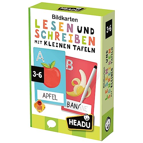 Headu „Bildkarten Lesen und Schreiben mit kleinen Tafeln – Lesen und Schreiben von klein auf!“: Lernspiel für Kinder im Alter von 3 bis 6 Jahren, deutsche Version (DE56307) von Headu