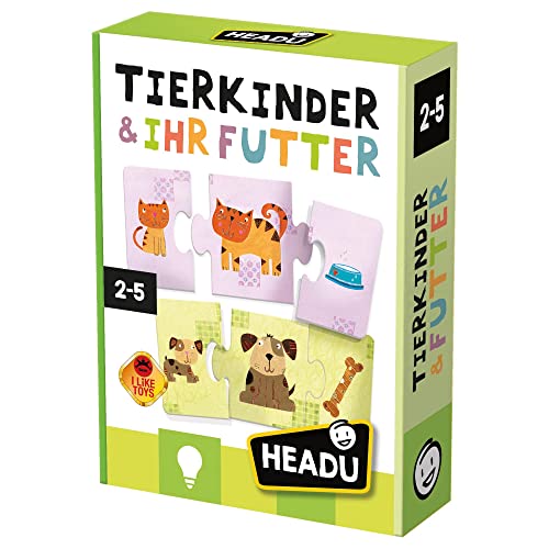 Headu „Tierkinder & Ihr Futter – Jedem Tier Sein Junges und Sein Futter!“: Lernspiel für Kinder im Alter von 2 bis 5 Jahren, deutsche Version (DE52514) von Headu