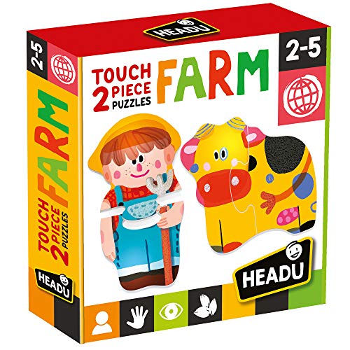 Headu 2 Stück Touch Farm für Kinder, empfohlen für Mädchen im Alter von 2 bis 5 Jahren. Lernen Sie die Tiere des Bauernhofs mit dem selbstkorrektiven Puzzle und taktilen Details (MU24889) von Headu