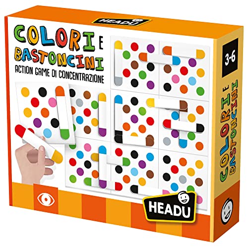 Headu It53597 Action-Spiel mit Konzentration, Farben und Sticks, Lernspiel für Kinder von 3 – 6 Jahren, hergestellt in Italien von Headu