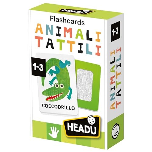 HEADU - Flashcards Montessori taktile Tiere, berühren und erkennen Sie das Fell der Tiere, EIN Lernspiel für Kinder von 1 bis 3 Jahren, hergestellt in Italien von Headu