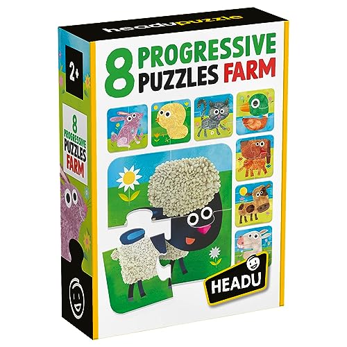 HEADU - 8 Progressive Puzzle The Farm - Große Teile für die Kleinen - Lernpuzzle für Kinder von 2 bis 4 Jahren, Made in Italy | MU55515 von Headu