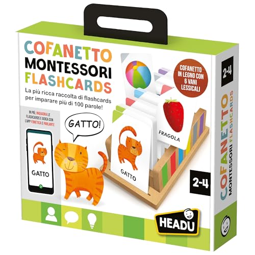 Headu Montessori Flashcards 120 sprechende Flashcards zur Entwicklung der Fähigkeiten von Kindern IT59919 Lernspiel für Kinder 2-4 Jahre Made in Italy von Headu