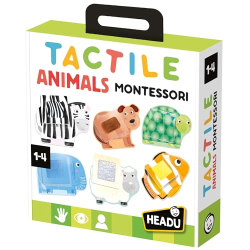 Headu IT20188 Tactile Animals Montessori, Tiere Puzzle 1-4 Jahre, Mehrfarbig, Large von Headu