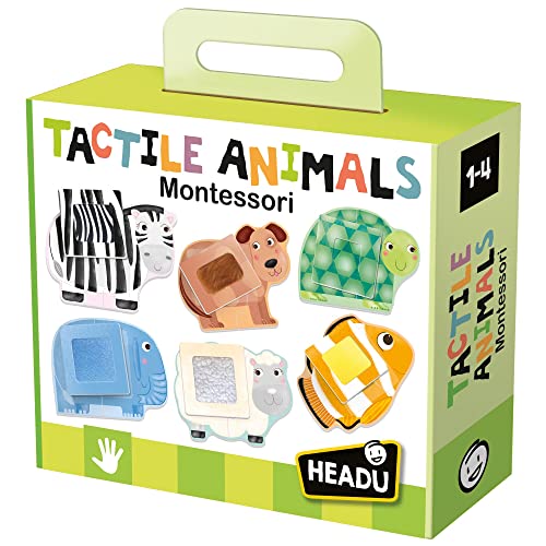 Headu IT20188 Tactile Animals Montessori, Tiere Puzzle 1-4 Jahre, Mehrfarbig, Large von Headu