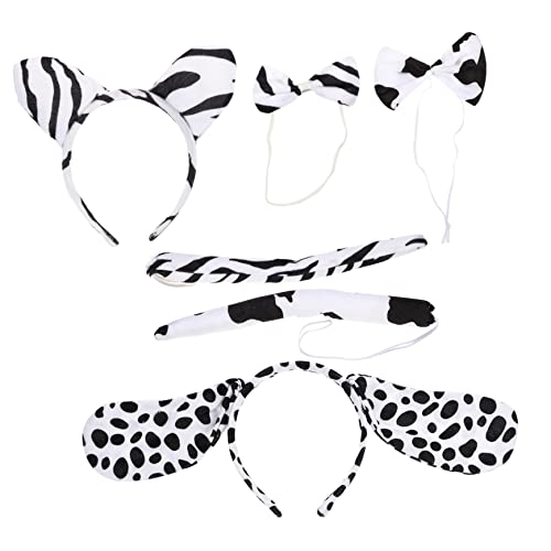 Healeved 2 Sätze Eingestellt Dreiteiliges Tier Kinderkostüme Hundeohren Stirnband Babykostüm Tier Milchkuh-ohr-stirnband Tier-cosplay Zebra-ohr-stirnband Tierfliege Tierkostüm Polyester von Healeved