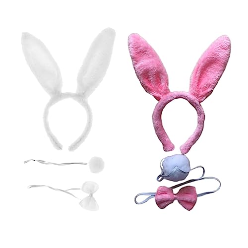 Healeved 2 Sätze Hasenhaarreifen Plüschhase Weißer Stoffhase Mädchen Stirnbänder Hasenohren-stirnband Kuscheltiere Hase Fliege Cosplay-kaninchen Schwarzer Hasenschwanz Party Lustig von Healeved