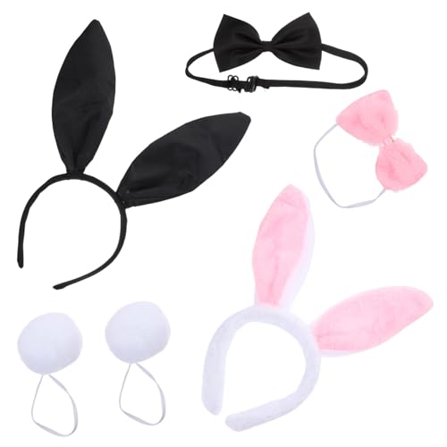 Healeved 2 Sätze Hasenohr Stirnband bunny tail tierohren haarreif Tier-Haarband-Dekor Hasenohren Haarband Requisite Hasenkostüm Hase Kostümzubehör Kaninchenschwanz-Stirnband-Requisiten Tuch von Healeved