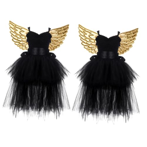 Healeved 2 Sätze Maschenkleid Flügel Feenprinzessin Mesh-Tutu Tutu-Rock aus Mesh für Mädchen Mädchen-Party-Tüll-Kostüm Schwarz Healeved 2 Sätze Maschenkleid Flügel Feenprinzessin Mesh-Tutu Tutu-Rock aus Mesh für Mädchen Mädchen-Party-Tüll-Kostüm Schwarz von Healeved