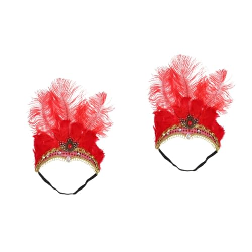 Healeved 2St Feder kopfschmuck Stirnband Flapper-Zubehör Flapper-Stirnband Kopfbedeckung Halloween-Kostüme für Mädchen Flapper-Kopfstück Party-Haarreifen Weihnachtshaarband Party-Haare rot von Healeved