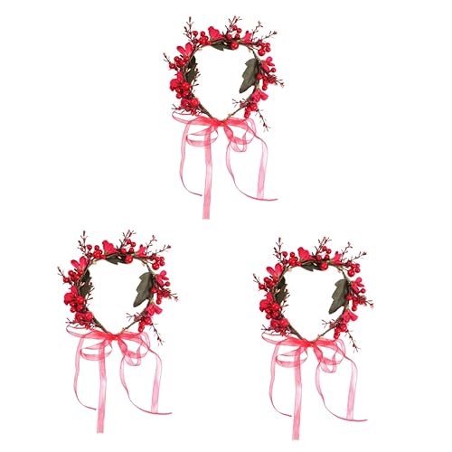 Healeved 3 Stk Blumenkopfschmuck für die Braut kindergeschenke adventsgeschenke kinder Braut Blumenstirnband Weihnachtskopfbedeckung haarschmuck Tiara Party-Haarband Party-Haarreifen rot von Healeved