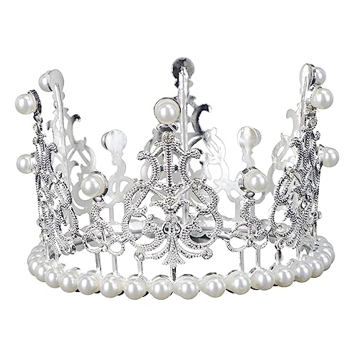 Healeved 3st Krone Mit Strass Und Perlen Braut Kopfschmuck Krone Kuchendekoration Kuchen Krone Braut Stirnband Hochzeitstorte Dekoration Prinzessinnen-stirnband Silberne Tiara Kuchenperle von Healeved