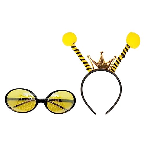 Healeved 4 Stück Biene Stirnband Brille bienen kopfschmuck bee costume bienenbrille Bienenhaarband und Brille Neuartige Sonnenbrille schnapsgläser Bienen Brille Bienen Stirnbänder Tuch von Healeved