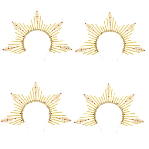 Healeved 4 Stück Halo-stirnband Unserer Lieben Frau Goldenes Mädchenkostüm Braut-tiara Glitzerstern-stirnband Göttin Kopfbedeckung Für Frauen Maria Göttin Brautkrone Sonne Kunststoff Metall von Healeved