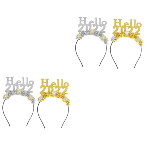 Healeved 4 Stück Stirnband Für Silvester 2022 Silvester Partygeschenke Stirnband Haarschmuck Für Silvester Neujahrs-lametta-stirnband Hallo 2022 Brief Kopfschmuck Dekor Latte-kunst von Healeved