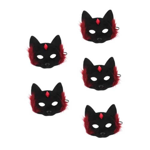 Healeved 5 Stück Katze Maske Halbgesicht Tiermaske Wiederverwendbar Leicht Komfortabel Für Halloween Party Erwachsene Cosplay Accessoire Rot-schwarz Healeved 5 Stück Katze Maske Halbgesicht Tiermaske Wiederverwendbar Leicht Komfortabel Für Halloween Party Erwachsene Cosplay Accessoire Rot-schwarz von Healeved