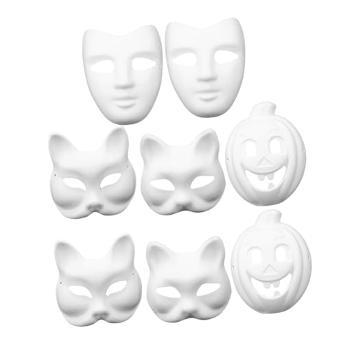 Healeved 8st Zellstoff-maske Unvollendete Halloween-maske Japanische Maske Wolfsmaske Masken Venezianische Maske Fuchsmaske Leere Handbemalte Maske Katze Cosplay-maske Weiß Papier von Healeved