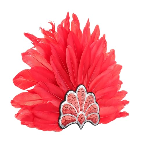 Healeved Buntes Federstirnband Kostüm Flapper Kopfbedeckung Für Damen Federstirnband Für Party Cosplay Federstirnband Federkopfband Für Damen Cosplay Stirnband Rot Vliesstoff von Healeved