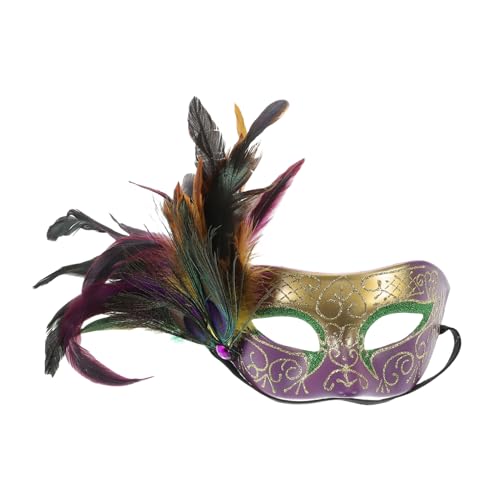 Healeved Dreifarbige Venezianische Halbmaske Mit Abnehmbaren Pfauenfedern Karnevalsmaske Für Maskenball Kostümparty Und Cosplay Elegante Lace Maske Für Damen Und Herren von Healeved