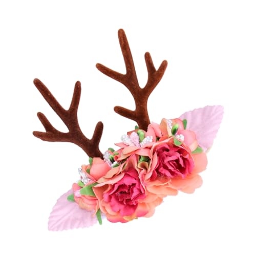 Healeved Haarschmuck Für ädchen Blumen Haarband Mit Rehgeweih Für Weihnachten Und Kostümfeiern Rotes Und Pinkes Design Perfekt Für Kindergeburtstage Und Karneval von Healeved