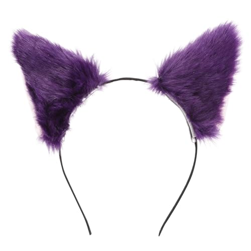 Healeved Kunstpelz Katzenohren Stirnband - Lila Halloween Stirnband für Frauen, weicher Stoff Plüsch Fuchsohren Stirnband für Halloween Thanksgiving Party Cosplay von Healeved