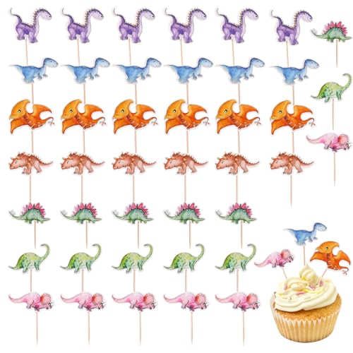 42 Stück Dino tortendeko, Dino geburtstag deko, Dinosaurier-Motto, Babyparty, Geburtstagsparty, Kuchendekorationszubehör, Tortendeko dinosaurier von Healife
