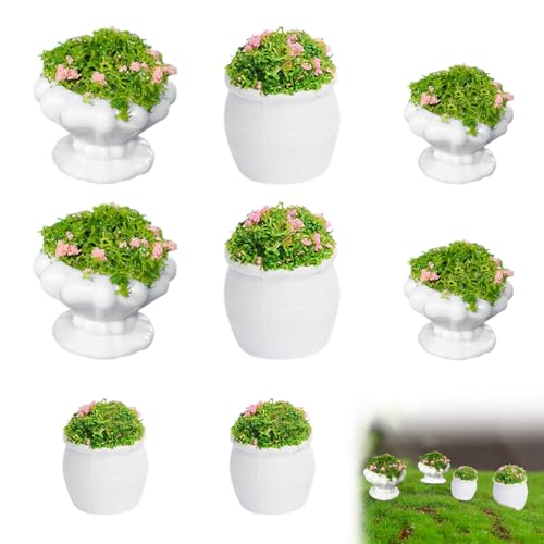 8 Stück Miniatur Puppenhaus Pflanzen Set - Dekoration für Puppenhaus und Miniatur Garten - Bonsai Pflanzen und winzige Blumen - Miniatur Zubehör für Feengärten - 1:12 Maßstab von Healife