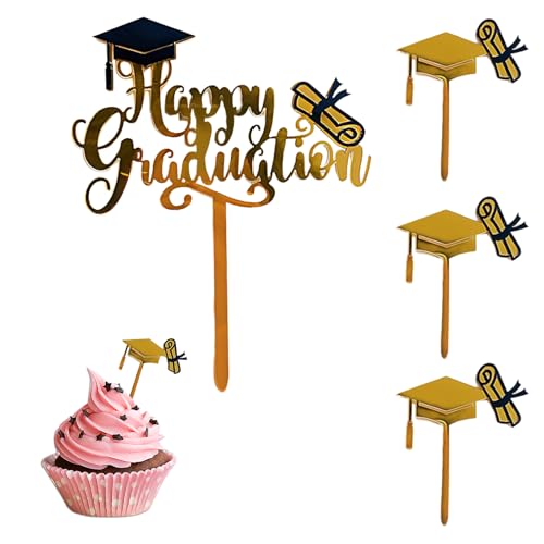 Healife Abschluss Deko 2024 - Goldene Graduation Cap Kuchen Topper - Prüfung Bestanden - Abi 2024 Deko - Bachelor Geschenk - Luftballons - Graduation Deko von Healife