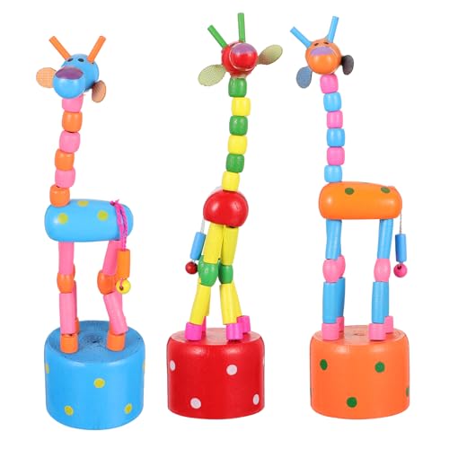 3st Giraffenverzierung Tierische Schubpuppen Miniatur Tierfiguren Tierische Fingerpuppen Dekofigur Giraffe Tierisches Schaukelspielzeug Holzpuppen Puzzle Hölzern Holzschnitzen Kind von Healifty