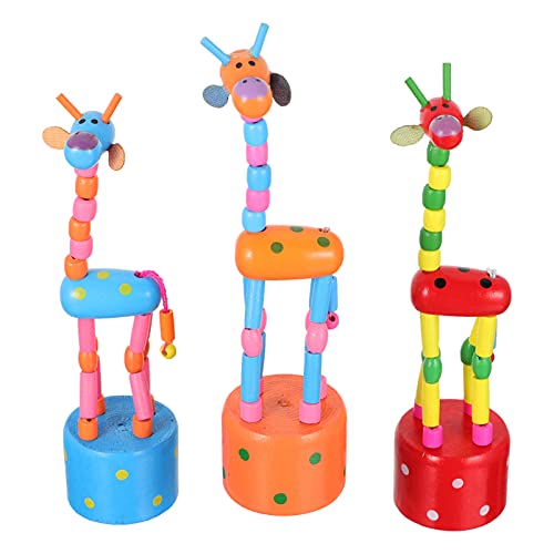 3st Giraffenverzierung Tierische Schubpuppen Miniatur Tierfiguren Tierische Fingerpuppen Dekofigur Giraffe Tierisches Schaukelspielzeug Holzpuppen Puzzle Hölzern Holzschnitzen Kind von Healifty