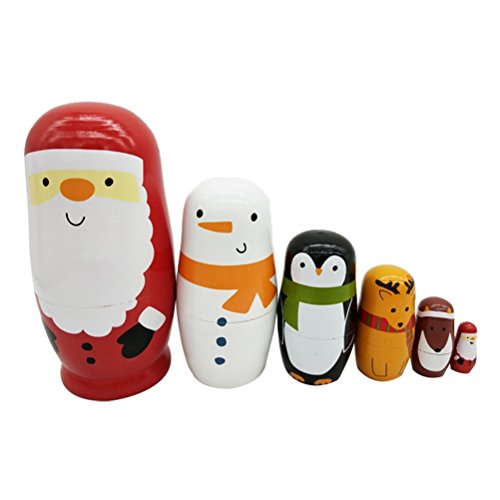 Healifty Russische Nesting Dolls Weihnachtsmann Schneemann Tiere Matryoshka Holz Russische Puppen Klassische Babuschka Handmade Geschenk 6 Stück von Healifty