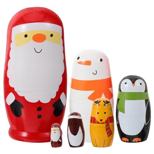 Healifty Russische Nesting Dolls Weihnachtsmann Schneemann Tiere Matryoshka Holz Russische Puppen Klassische Babuschka Handmade Geschenk 6 Stück von Healifty