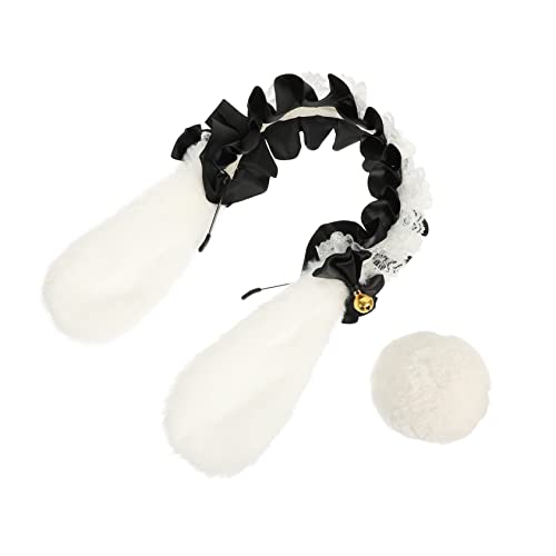 Healvian 1 Satz Hasenohr Stirnband Kaninchen-Cosplay-Stirnband Halloweenkostüm Spitzen-Kit kaninchenohren hasenohren Kaninchen-Kostüm-Requisite Kostümparty-Requisite Schleife Black von Healvian