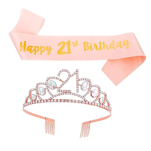 Healvian 1 Satz Kronenband-Set Schärpe alles zum geburtstag stirnband Strass-Tiara Geburtstagsdekoration geburtstagsparty Geburtstagskrone Stirnband Geburtstagsversorgung Stoff Golden von Healvian