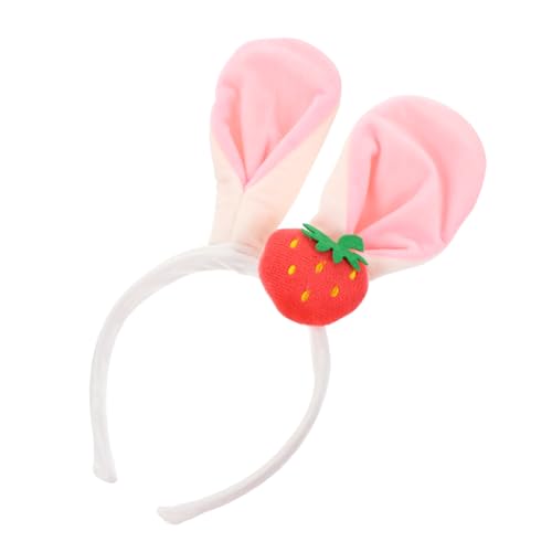 Healvian 1Stk Erdbeer-Häschen-Stirnband Rabbit ear headband Cartoon headband Tierohren Haarreif Kaninchenohren Haarreif Cartoon-Kaninchenohr-Stirnband Hasenohr Haarband Weiß von Healvian