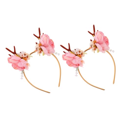 Healvian 2 Stück Geweih Blumen Stirnband Geweih Blumen Haarreif Party Kopfschmuck Kostümparty Kopfbedeckung Haarband Geweih Weihnachtshaarreifen Weihnachts Haarschmuck von Healvian