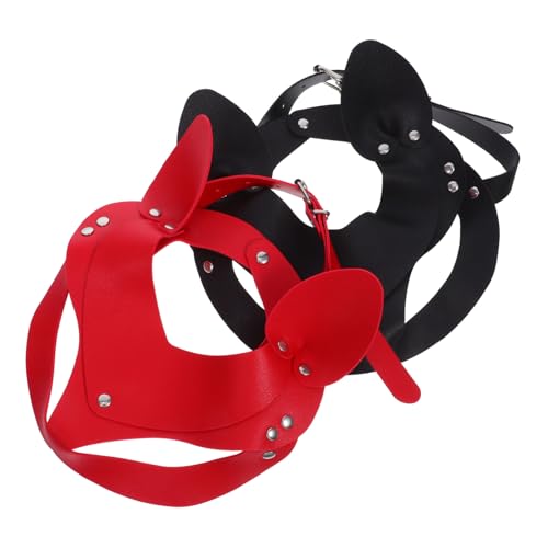 Healvian 2 Stück Punk Pu- Katzenohren Masken für Damen Halbes Gesicht Leicht Strapazierfähig Modisch Cosplay Halloween Party Maske in Schwarz und Rot Healvian 2 Stück Punk Pu- Katzenohren Masken für Damen Halbes Gesicht Leicht Strapazierfähig Modisch Cosplay Halloween Party Maske in Schwarz und Rot von Healvian