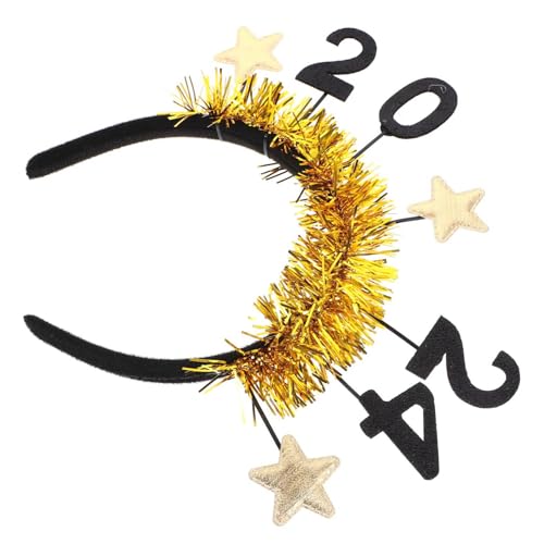 Healvian 2024 Kopfschmuck für das neue Jahr Party-Stirnband Haarbänder für Erwachsene Webstuhl haarschmuck haircharm deko Party-Stirnbänder für Erwachsene Neujahrsaccessoires Stoff Golden von Healvian