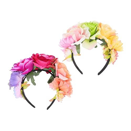 Healvian 2St Stirnband Blumenstirnbänder breite stirnbänder für damen Dekorationen Partygeschenke Boa haarclips haar clips kopfschmuck imitiertes Rosenhaarband Haarreif aus Rosenimitat Abs von Healvian