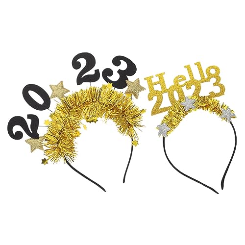 Healvian 2St neues jahr stirnband haarschmuck haircharm hair jewellery Silvester Stirnband Neujahrs-Stern-Stirnband Festival-Party-Requisite Frühlingsfest-Party-Requisiten Filzstoff Golden von Healvian