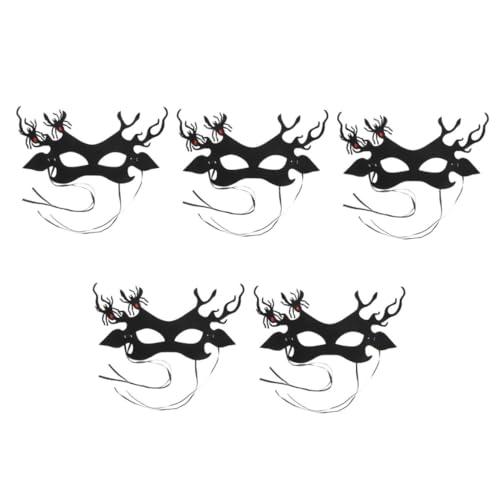 Healvian 5St Geweih Spinnenmaske Venetianische Maske Maskenball Horrormaske Gothic-Party-Maske Maskerade halbes Gesicht Wolfsmaske Fledermausflügel Kostüm karneval party masken Vlies Black von Healvian