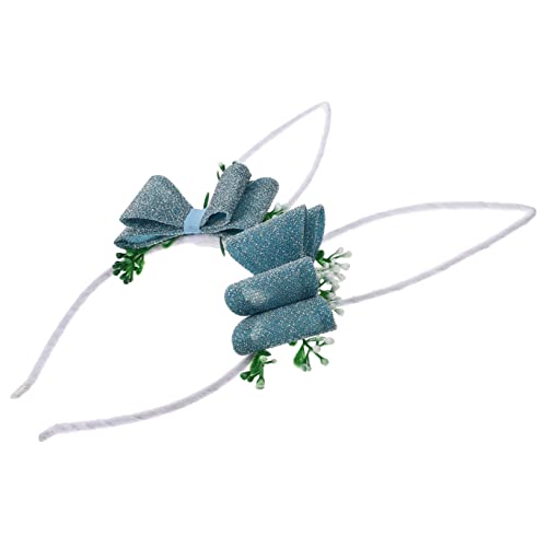 Healvian Kaninchen-stirnband Schöne Osterkopfbedeckungen Stirnband Für Mädchen Haarband Mit Hasenohren Und Blumen Stirnbänder Osterkörbe Hasenohren Kostüm Osterkopfschmuck Sky-blue Plüsch von Healvian