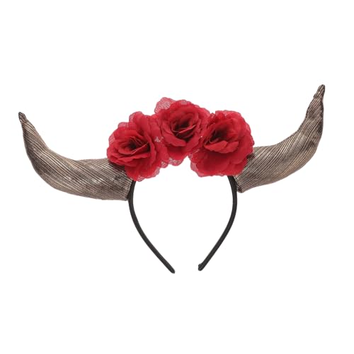 Healvian Rotes Horn Blumen haarreif Stirnband für Damen Day Of The Dead Kostüm Party Cosplay Festliches Kopfschmuck Accessoire für Verkleidung und Fotosession Healvian Rotes Horn Blumen haarreif Stirnband für Damen Day Of The Dead Kostüm Party Cosplay Festliches Kopfschmuck Accessoire für Verkleidung und Fotosession von Healvian