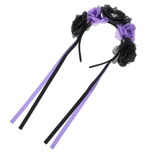 Healvian -Stirnband Tag der toten Kopfbedeckung Tag der toten Blumenkrone halloween haarspangen haarspange halloween Haarband Halloween-Kopfschmuck Kopfschmuck mit Rosenschädel von Healvian