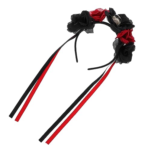 Healvian -Stirnband halloween haarreif halloween headband Halloween-Rosenblumenschleier Fantastisches Haarband Halloween-Maske tragegurt Gespensterfestlicher Kopfschmuck Stoff rot von Healvian