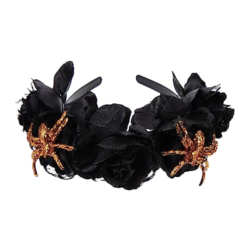 Healvian großes Spinnen-Stirnband Stirnband mit Rosenblüten Halloween-Schädel-Blumen-Stirnband halloween haarreifen halloween haarschmuck Halloween-Kopfschmuck Cosplay-Stirnbänder Stoff von Healvian